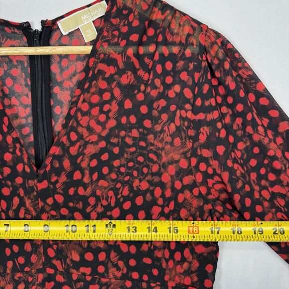 Michael Kors Chiffon Dress Black Red Size 12 Sheer Long Sleeve Lined Camisole - Picture 11 of 16